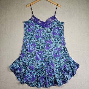 Solange Chemise Womens Plus Size 18/20 Purple Paisley Ruffle Lace Lingerie Y2K